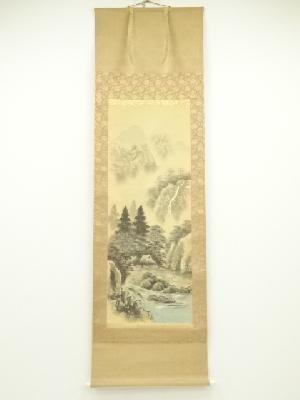 祥泉筆　山水　肉筆絹本掛軸